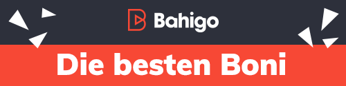 Banner mit dem Text Die besten Boni auf rotem Hintergrund und Bahigo Logo daneben Spielkarten