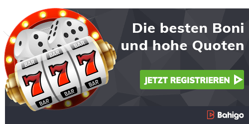 Spielautomat mit Symbolen als Werbung für bahigo casino-wetten und Bonusangebote
