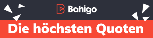 Banner mit dem Text Die höchsten Quoten auf rotem Hintergrund umgeben von Spielkarten und Bahigo Logo